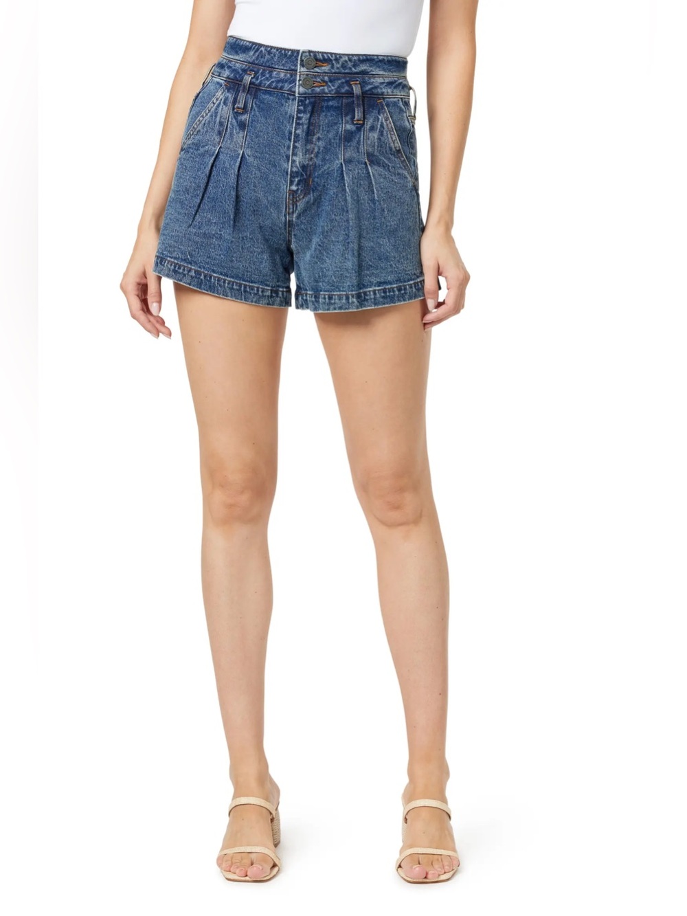 Habitual High Waist Pleat Front Denim Shorts
